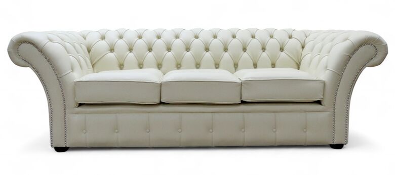 Chesterfield Balmoral 3 Seater Sofa Shelly Cream Leather | DesignerSofas4U