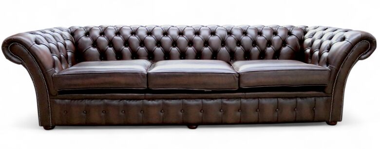 Chesterfield Balmoral 4 Seater Sofa Settee Antique Brown Leather
