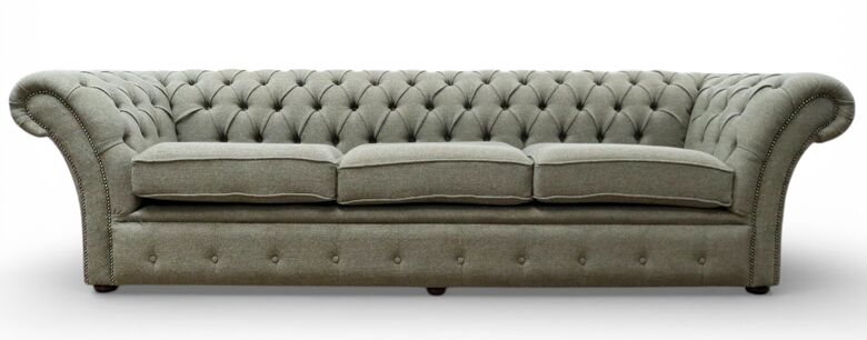 Chesterfield Balmoral 4 Seater Sofa Settee Harris Tweed Herringbone Mountain Bracken Wool