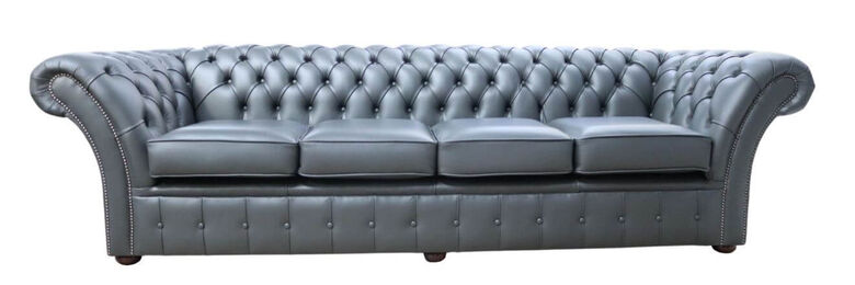 Chesterfield Balmoral 4 Seater Sofa Settee Steel Grey Leather Sofa