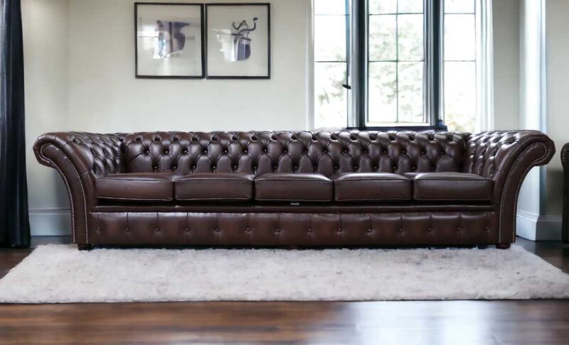 Product photograph of Chesterfield Balmoral 5 Seater Sofa Settee Antique Brown Leather from Designer Sofas 4U