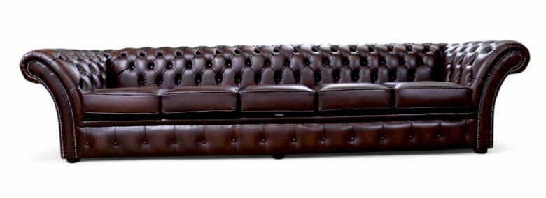 Chesterfield Balmoral 5 Seater Sofa Settee Antique Brown Leather