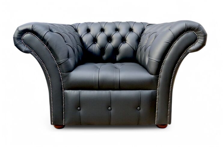 Chesterfield Balmoral Armchair Buttoned Seat Black Leather