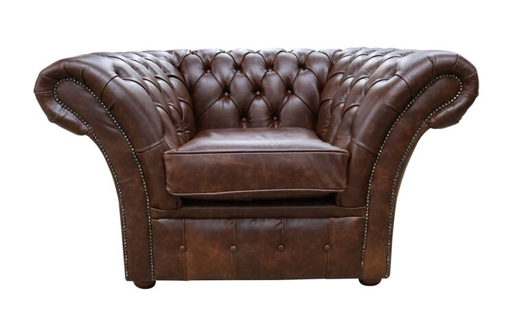 New England Texas Brown Leather Chesterfield Balmoral Club Chair | DesignerSofas4U
