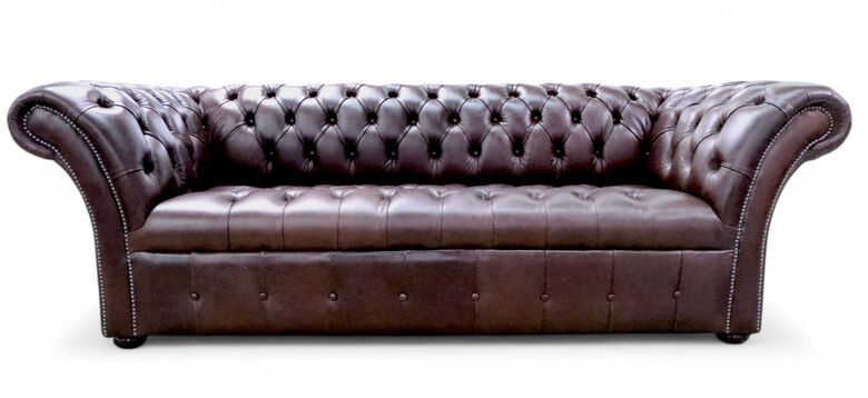 The Chesterfield Balmoral Buttoned Base Vintage 3 Seater Sofa Settee Old English Dark Brown Leather