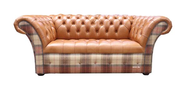 Chesterfield Balmoral 2 Seater Buttoned Seat Sofa Settee Old English Buckskin Leather