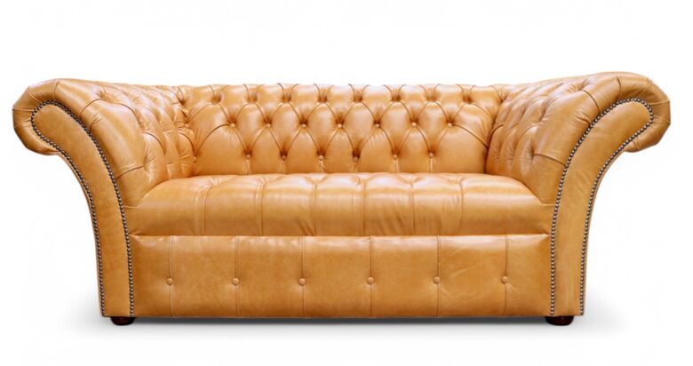 Chesterfield Balmoral Buttoned Seat 2 Seater Sofa Settee Old English Buckskin Leather