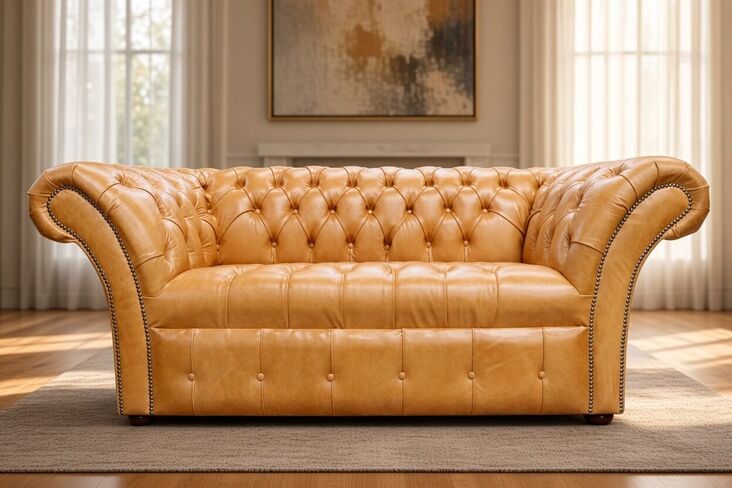 Chesterfield Balmoral Buttoned Seat 2 Seater Sofa Settee Old English Buckskin Leather