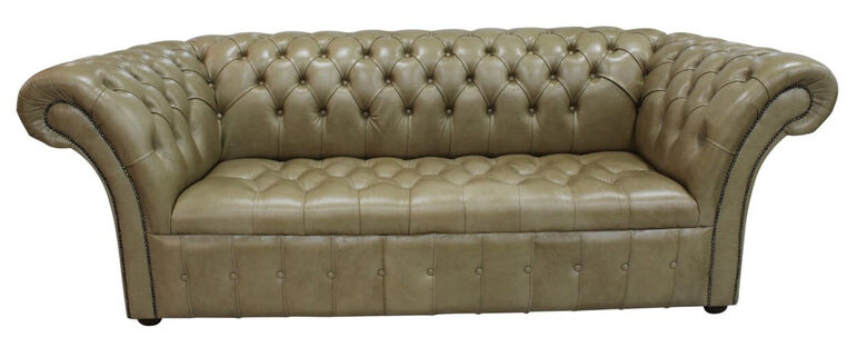 Chesterfield Balmoral 3 Seater Buttoned Seat Sofa Settee Old English Olive Green Leather