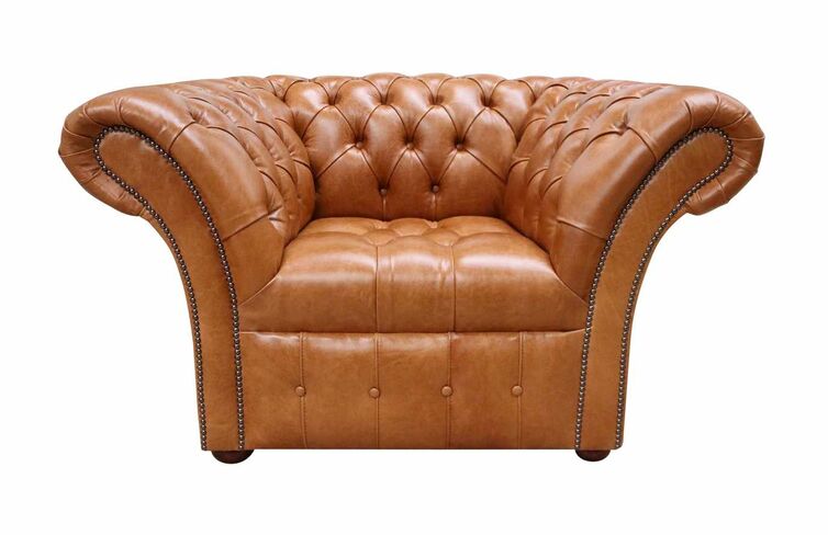 Chesterfield Balmoral Armchair Buttoned Seat Old English Aniline Bruciato Leather