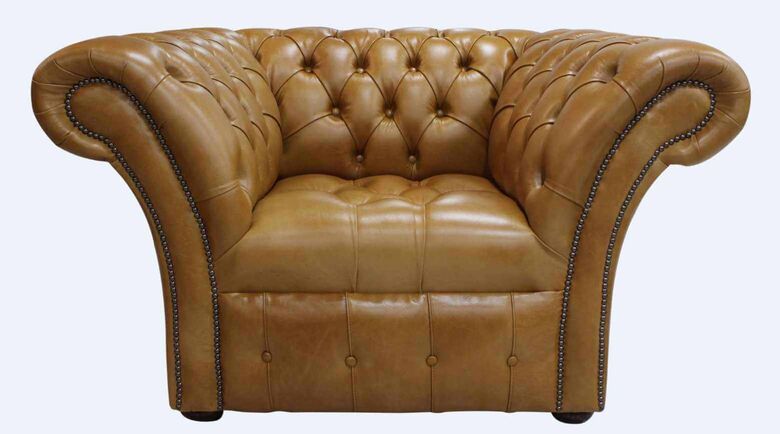 Chesterfield Balmoral Armchair Buttoned Seat Old English Aniline Tan Leather