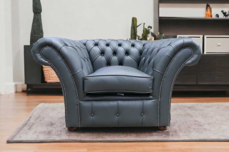 Product photograph of Chesterfield Balmoral Club Chair Vele Charcoal Grey Leather from Designer Sofas 4U