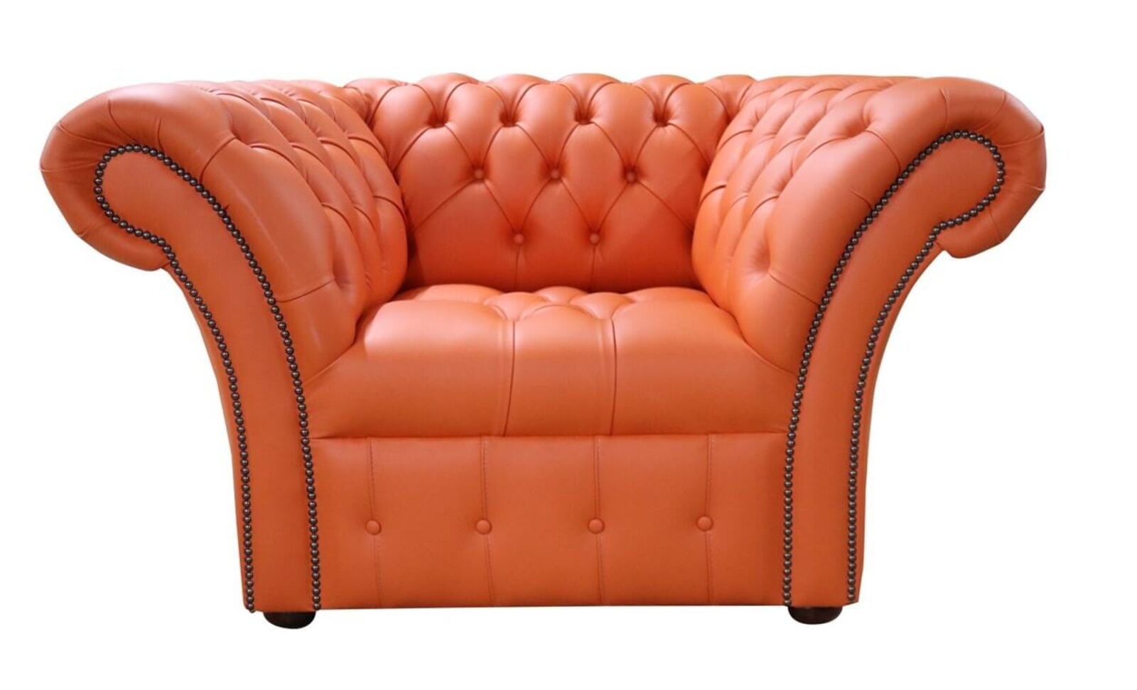 Product photograph of Chesterfield Balmoral Armchair Buttoned Seat Flamenco Orange Leather from Designer Sofas 4U