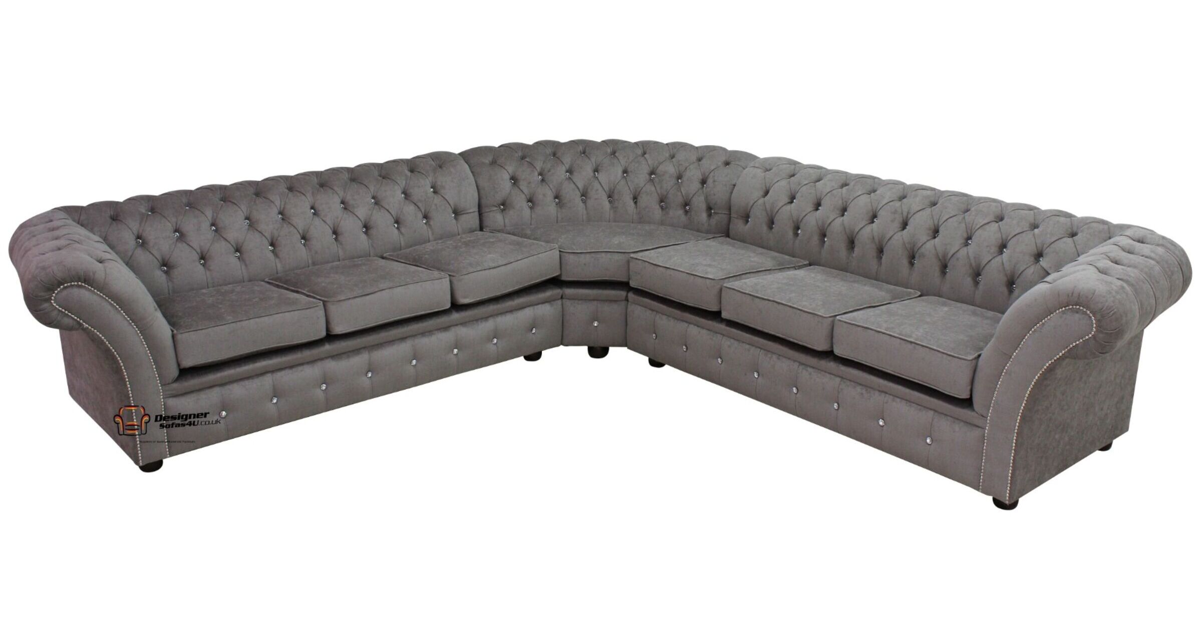 Chesterfield Crystal Balmoral Corner Sofa 3 Seater + Corner + 3 Seater Harmony Dusk Grey Velvet