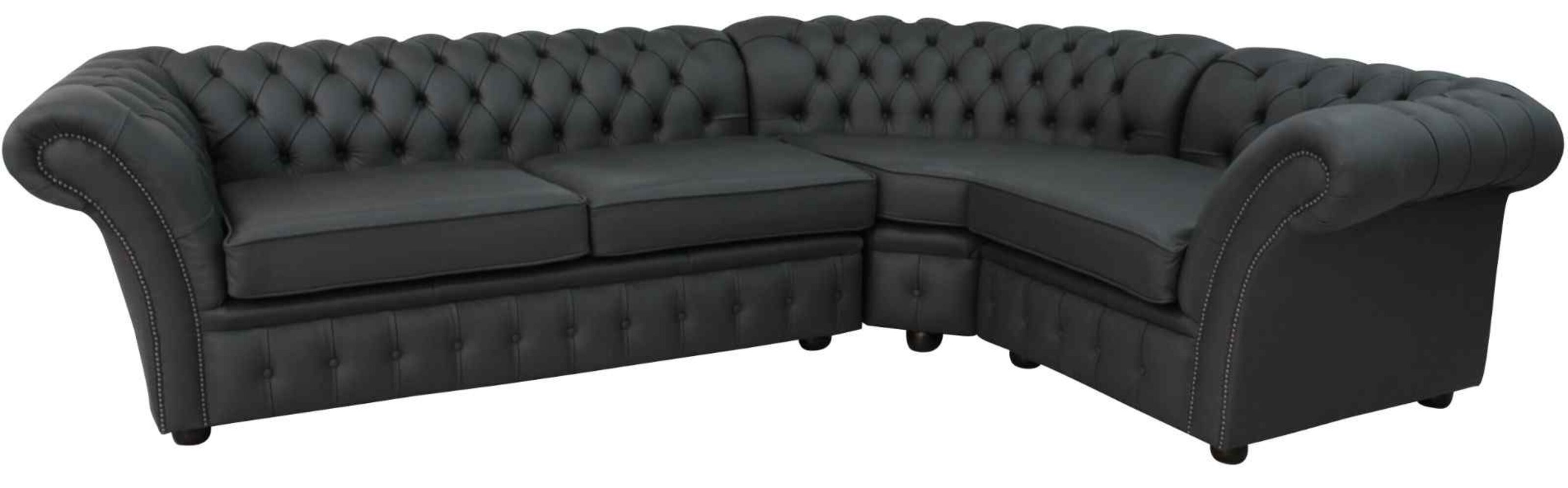 Chesterfield Calvert Corner Sofa Unit Cushioned 3 Seater + Corner + 1  Seater Steel Grey Leather Extra Deep