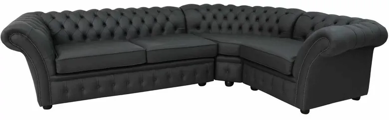 Chesterfield Calvert Corner Sofa Unit Cushioned 3 Seater + Corner + 1 Seater Steel Grey Leather Extra Deep