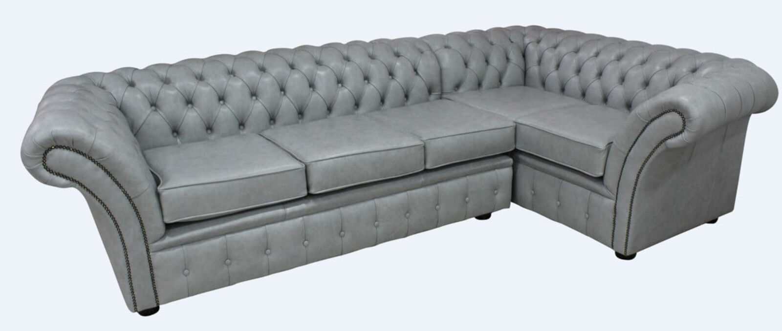 Product photograph of Chesterfield Balmoral Corner Sofa Unit Square Cushioned 3 Seater Corner 1 Seater Stella Dove Grey Leather from Designer Sofas 4U