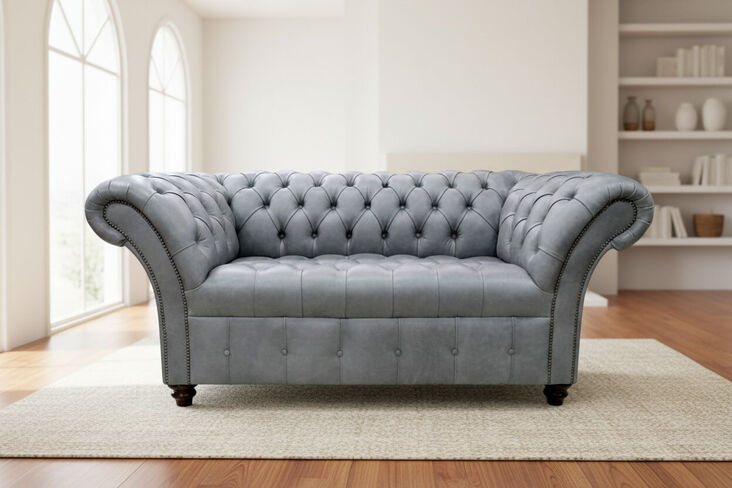 Chesterfield Balmoral Graduate 2 Seater Buttoned Seat Sofa Vintage Cracked Wax Ash Grey Leather