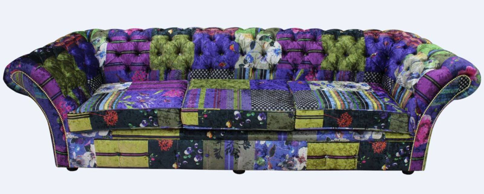 Product photograph of Chesterfield Balmoral Patchwork 4 Seater Sofa Settee London Multi Velvet from Designer Sofas 4U