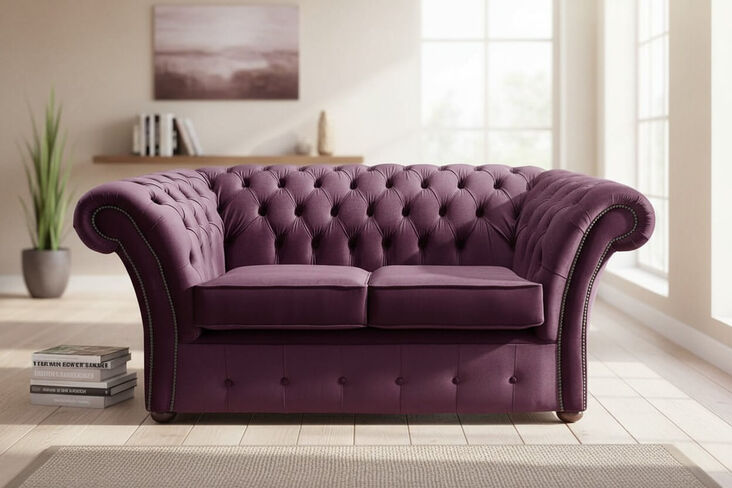 Chesterfield Balmoral 2 Seater Malta Boysenberry Purple Velvet Fabric Sofa