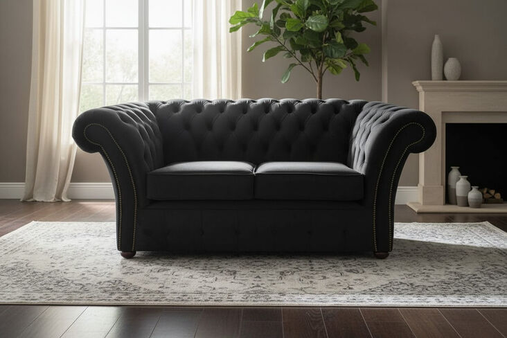 Chesterfield Balmoral 2 Seater Malta Cosmic Grey Velvet Fabric Sofa