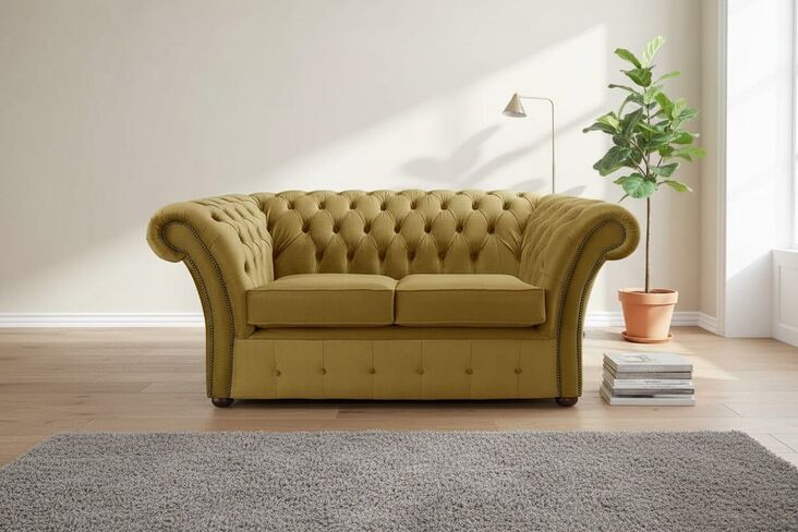 Chesterfield Balmoral 2 Seater Malta Gold Velvet Fabric Sofa