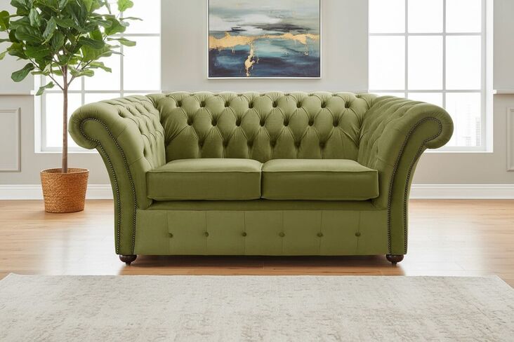 Chesterfield Balmoral 2 Seater Malta Grass Green Velvet Fabric Sofa