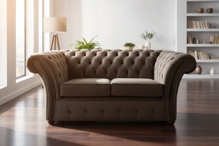 Chesterfield Balmoral 2 Seater Malta Mushroom Brown Velvet Fabric Sofa