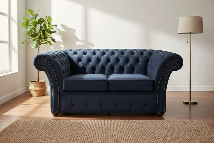 Chesterfield Balmoral 2 Seater Malta Peacock Blue Velvet Fabric Sofa