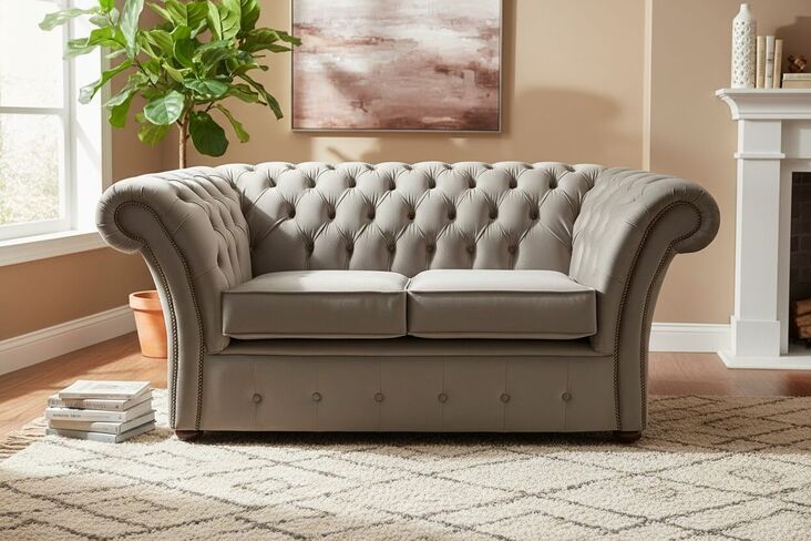Chesterfield Balmoral 2 Seater Malta Putty Beige Velvet Fabric Sofa