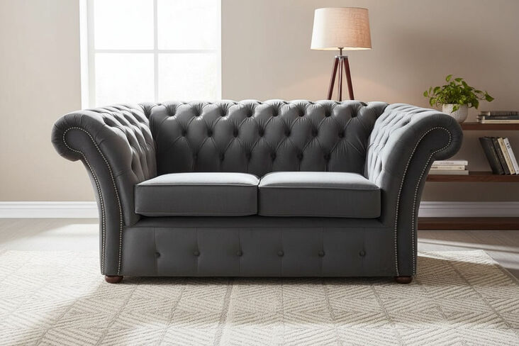 Chesterfield Balmoral 2 Seater Malta Slate Grey Velvet Fabric Sofa