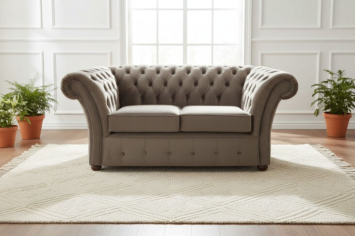 Chesterfield Balmoral 2 Seater Malta Taupe Velvet Fabric Sofa