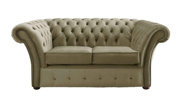 Chesterfield Balmoral 2 Seater Malta Parchment Beige Velvet Fabric Sofa