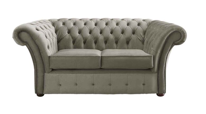Chesterfield Balmoral 2 Seater Malta Putty Beige Velvet Fabric Sofa
