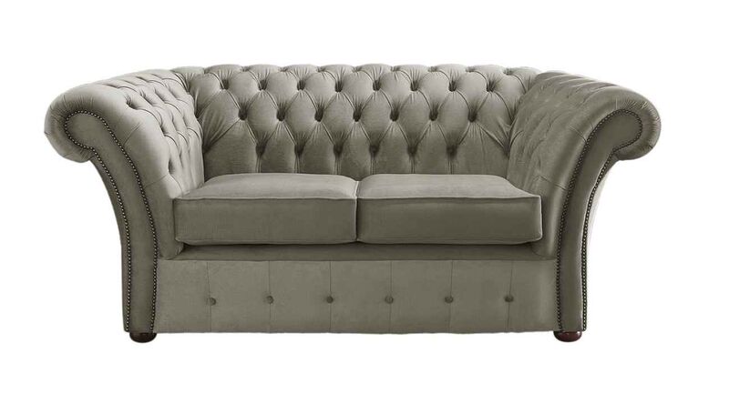 Product photograph of Chesterfield Balmoral 2 Seater Malta Putty Beige Velvet Fabric Sofa from Designer Sofas 4U