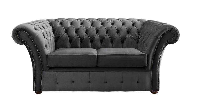 Product photograph of Chesterfield Balmoral 2 Seater Malta Slate Grey Velvet Fabric Sofa from Designer Sofas 4U