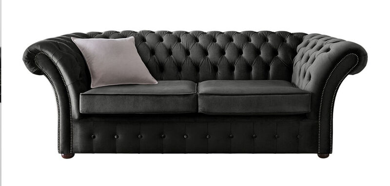 Product photograph of Chesterfield Balmoral 3 Seater Malta Cosmic Grey Velvet Fabric Sofa from Designer Sofas 4U