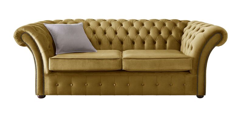 Product photograph of Chesterfield Balmoral 3 Seater Malta Gold Velvet Fabric Sofa from Designer Sofas 4U