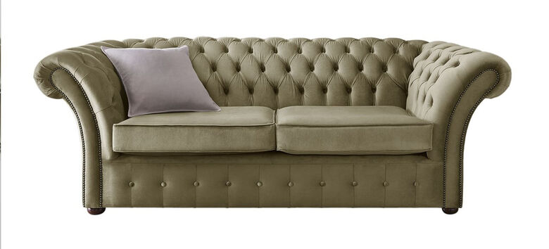 Chesterfield Balmoral 3 Seater Malta Parchment Beige Velvet Fabric Sofa