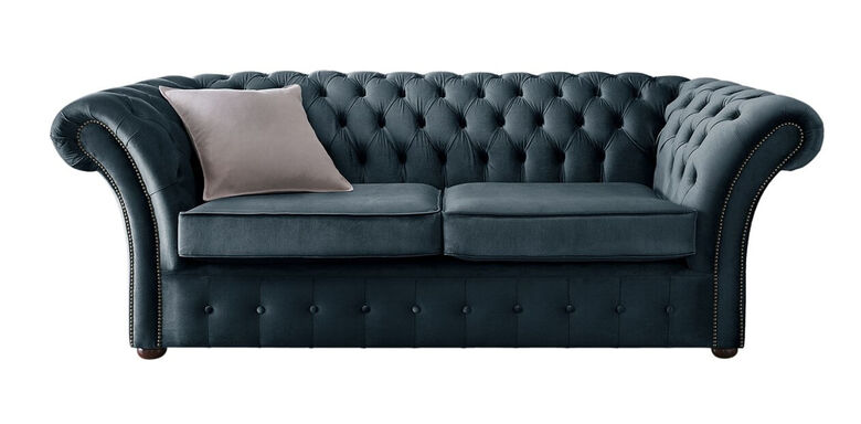 Chesterfield Balmoral 3 Seater Malta Peacock Blue Velvet Fabric Sofa