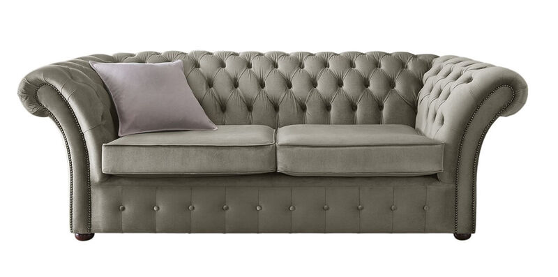Product photograph of Chesterfield Balmoral 3 Seater Malta Putty Beige Velvet Fabric Sofa from Designer Sofas 4U