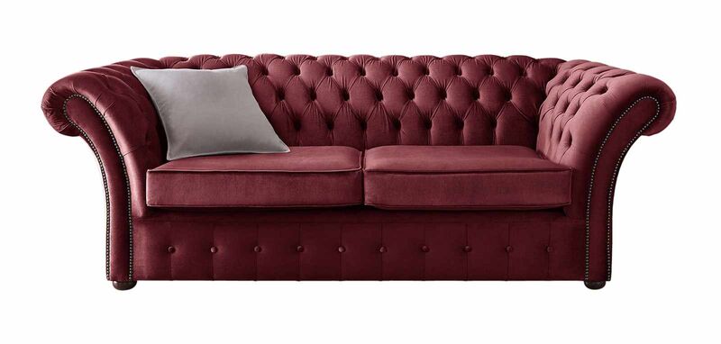Product photograph of Chesterfield Balmoral 3 Seater Malta Red Velvet Fabric Sofa from Designer Sofas 4U