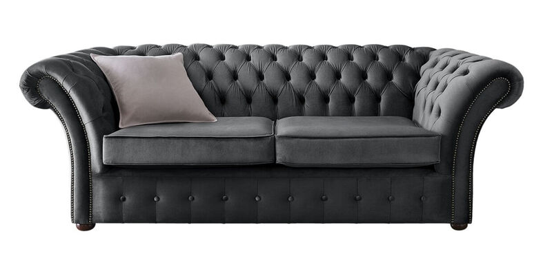 Product photograph of Chesterfield Balmoral 3 Seater Malta Slate Grey Velvet Fabric Sofa from Designer Sofas 4U
