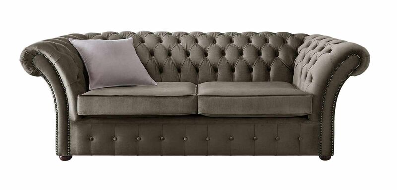Product photograph of Chesterfield Balmoral 3 Seater Malta Taupe Beige Velvet Fabric Sofa from Designer Sofas 4U