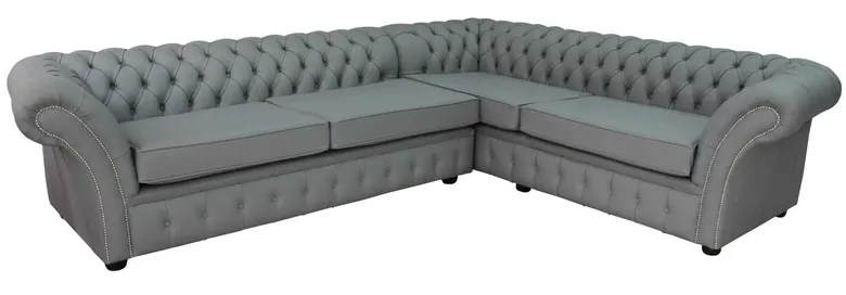 Chesterfield Balmoral Square Corner Sofa Unit Cushioned 3 Seater + Corner + 2 Seater Moon Mist Grey Leather Extra Deep
