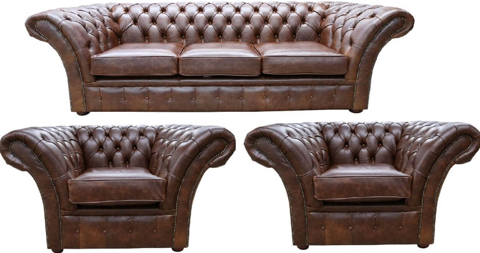 Product photograph of Chesterfield Balmoral 3 1 1 Sofa Suite New England Texas Brown Leather from Designer Sofas 4U
