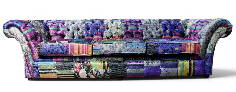 Chesterfield Balmoral Patchwork 4 Seater Sofa Settee London Multi Velvet