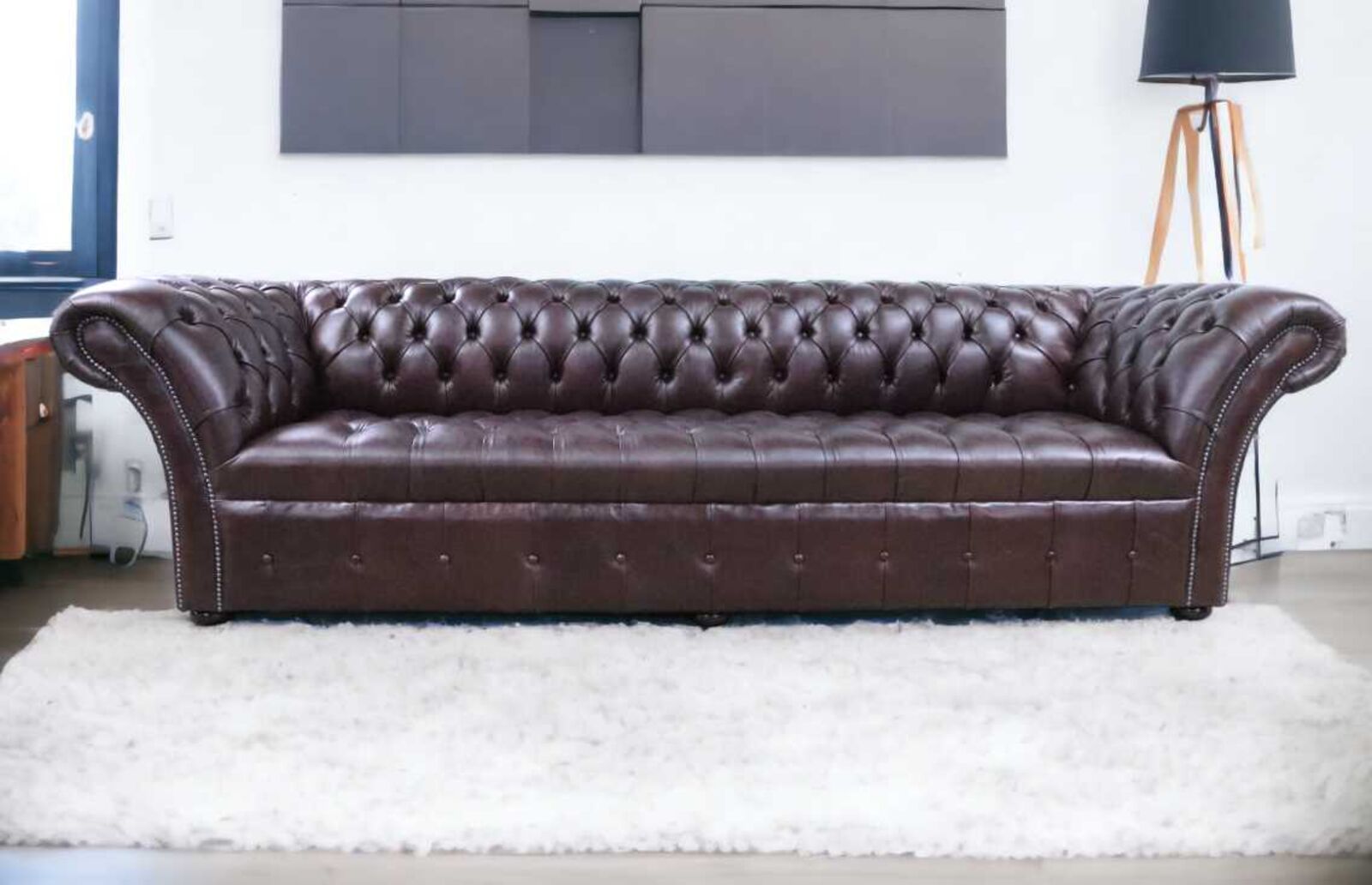 Product photograph of Chesterfield Balmoral 4 Seater Sofa Buttoned Seat Settee Old English Dark Brown Leather from Designer Sofas 4U