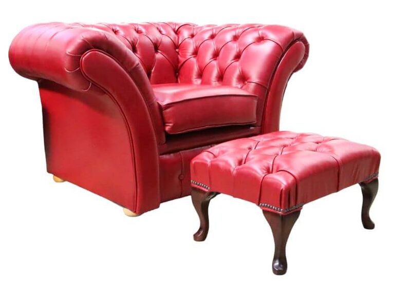 Product photograph of Chesterfield Balmoral Thomas Armchair Gamay Leather Footstool from Designer Sofas 4U
