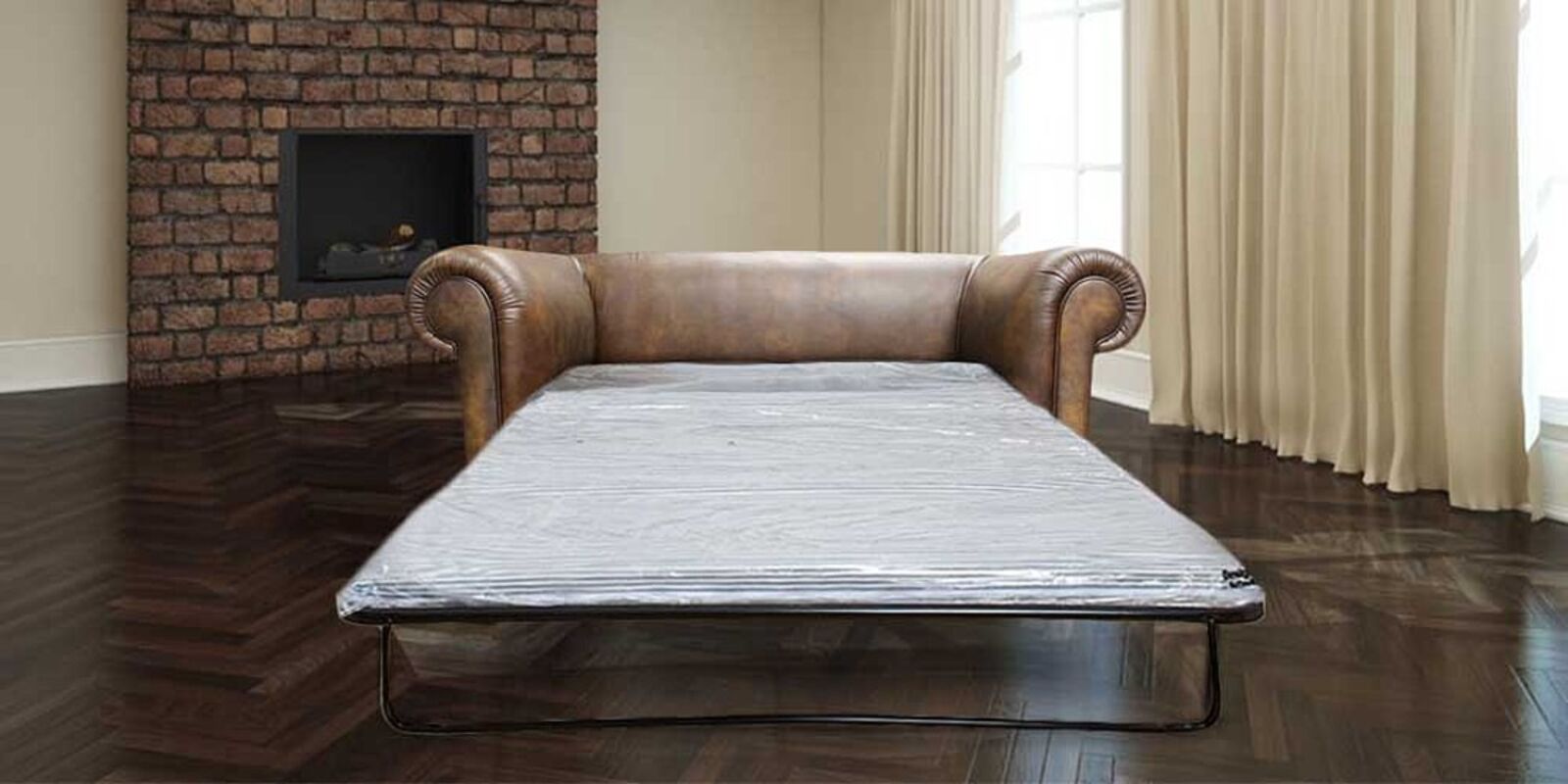 Product photograph of Pull Out Sofa Bed Double In Chesterfield Berkeley Antique Gold Real Leather from Designer Sofas 4U